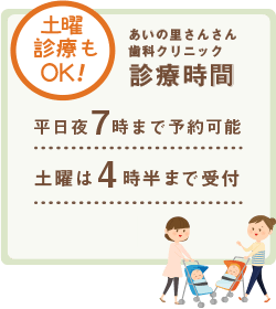 診療時間は平日夜7時まで予約可能。土曜日は4時半まで受付